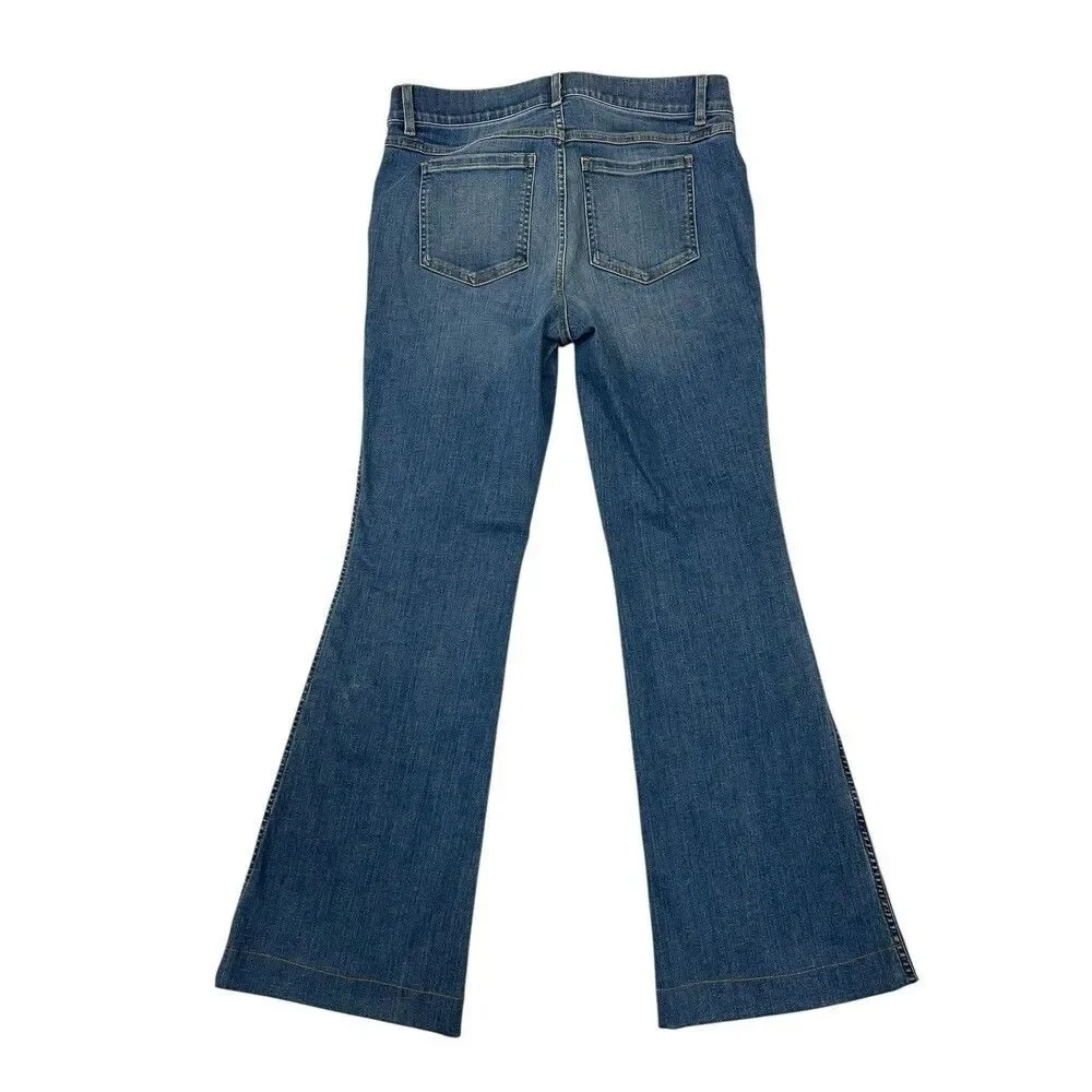SPANX VINTAGE INDIGO FLARE Wide Leg Blue Denim pull-on Jeans Stretch Size L